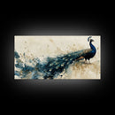Stunning Peacock Art Framed Canvas Print, Bold Wildlife Wall Decor, Moody Nature Painting, Bedroom Above Sofa Art Gift Idea