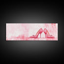 Light Pink Wall Art Framed Canvas Print Featuring Elegant High Heels, Feminine Bedroom Decor, Fashion Artwork Above Bed Idea