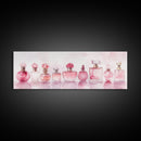 Framed Canvas Print Perfume Bottle Art Pink Abstract Art Feminine Decor Gift Idea Minimalist Living Room Wall Art Horizontal Painting