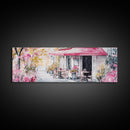 Parisian Cafe Cherry Blossom Painting Framed Canvas Print Extra Wide Art Horizontal Wall Art Rustic Above Sofa Decor