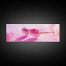 Retro Sunglasses Pink Wall Art Framed Canvas Print Light Pink Horizontal Wall Art Rustic Decor Fashion Illustration Art
