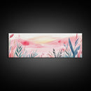 Wildflower Horizon Canvas Print, Light Pink Coastal Landscape Art, Panoramic Wall Art, Above Sofa Decor, Nature-Inspired Artwork
