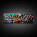 Octopus Art Canvas Print with Bright Neon Colors, Whimsical Art, Coastal Decor, Nautical Wall Art, Tall Skinny Art, Above Bed Wall Art