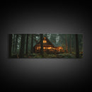 Warm Forest Cabin Framed Canvas Print, Rustic Decor Wall Art, Cozy Woodland Scene Painting, Moody Autumn Landscape, Living Room Art Piece