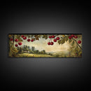 Framed Canvas Print Cherries Wall Art Panoramic Rustic Decor Living Room Horizontal Landscape Art Farmhouse Gift Idea Painting