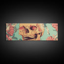 Skull Art with Wildflower Motif Framed Canvas Print, Botanical and Whimsical Wall Art Gift Idea, Rustic and Moody Decor Living Room Art