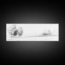 Rustic Farmhouse Framed Canvas Print, Black and White Landscape Art, Above Sofa Wall Art Minimalist Living Room Country Decor