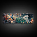 Vibrant Peacock Framed Canvas Print Mosaic Wall Art Boho Style Rustic Decor Above Sofa Art Living Room Statement Piece