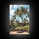 Tropical Beach House Canvas Print – Hawaii Art Coastal Landscape, Rustic Nautical Decor, Seaside Living Room Framed Wall Art