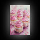Pink Cupcake Art Canvas Print Kitchen Decor Dessert Illustration Rustic Artwork Food Review Kitchen Art Gift Idea For Her