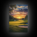 Golf Sunset Canvas Print, Scenic Landscape Painting, Farmhouse Living Room Art, Horizontal Rustic Decor, Gift Idea for Him