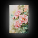 Soft and romantic watercolor roses, framed canvas print, rose painting, botanical prints, perfect floral wall art for bedroom or living room