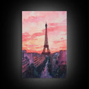 Eiffel Tower Sunset Framed Canvas Print Paris Landscape Painting French Cityscape Wall Art Bedroom Decor Romantic Gift Pink Orange Art