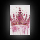 Regal jeweled crown painting featuring framed canvas print, moody art, pink wall art for dorm, unique goddess art print decor