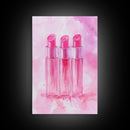 Light Pink Lipstick Trio Canvas Print, Whimsical Art, Makeup Wall Art, Pink Abstract Art, Feminine Decor, Bedroom Art, Gift Idea for Her