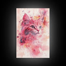 Pink Cat Portrait Canvas Print, Whimsical Art, Feline Wall Art, Light Pink Wall Art, Bedroom Art, Artistic Decor, Gift Idea for Cat Lovers
