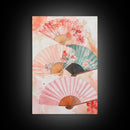 Japanese Fan Art Canvas Print Cherry Blossom Painting Chinoiserie Wall Art Boho Decor Vertical Wall Art Gift Idea Original