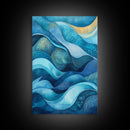 Flowing Blue Waves Canvas Print Modern Coastal Art Abstract Zen Decor Nautical Wall Gift Idea Bedroom Calm Artwork Design
