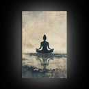 Meditative Silhouette Canvas Print with Wabi Sabi Art, Minimalist Zen Wall Art, Neutral Sage Green Decor, Yoga Art for Relaxation