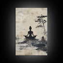 Serenity Silhouette Canvas Print Featuring Pine Tree Art, Rustic Neutral Zen Wall Art, Wabi Sabi Minimalist Decor for Peaceful Living
