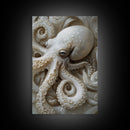 Octopus Art Framed Canvas Print with Intricate Nautical Decor and Ocean-Inspired Details, Rustic Coastal Wall Art Perfect Gift Idea