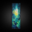 Forest Glow, pine tree art, moody art, landscape painting, above sofa art, gift idea for her, Framed Canvas Print