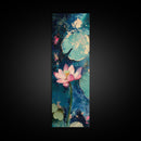 Lotus flower, teal wall art, botanical prints, wildflower painting, moody art, vertical wall art, canvas print, living room art