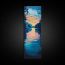Sunset reflection, lake painting, landscape art, smoky mountain art, wabi sabi art, vertical wall art, framed canvas print, moody art