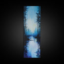 Misty Lake, Dark Forest, Moody Art, Landscape Painting, Minimalist Art, Blue and Green Wall Art, Framed Canvas Print, Vertical Wall Art