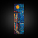Moonlit Balcony, dark romance painting, moody art, boho art, textured painting, Framed Canvas Print, vertical wall art