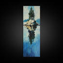 Island Reflection, pine tree art, lake Tahoe art, framed canvas print, nature painting, rustic art, above bed wall art