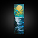 Moon oil painting, seascape painting, nighttime art, mystical wall art, ocean painting, moody art, framed canvas print