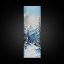 Snowy Mountain Path, winter landscape painting, mountain painting, pine tree art, rustic wall art, framed canvas print