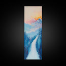 Sunset Over Mountains, pink orange wall art, mountain painting,  framed canvas print, extra wide art