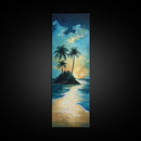 Tropical Sunset, palm tree painting, Hawaii art, ocean waves, coastal wall art, nautical decor, framed canvas print