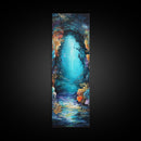 Underwater Cave, ocean painting, nautical wall art, coastal painting, seascape painting, framed canvas print, vertical wall art