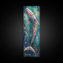 Vibrant Whale, Whale Painting, Coastal Decor, Nautical Wall Art, Blue and Green Wall Art, Skinny Wall Art, Framed Canvas Print