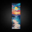 Desert Sunset, cactus painting, southwest wall art, coastal landscape art, framed canvas print, panoramic art