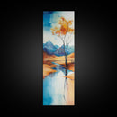 Autumn Reflections, landscape painting, birch tree art, above bed wall art, rustic wall art, framed canvas print, tall narrow art