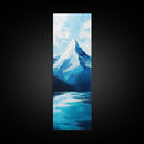 Snowy peak, mountain painting, landscape painting, blue and green wall art, panoramic art, framed canvas print, above sofa art