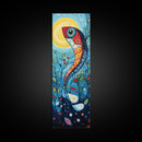 Koi Fish Fantasy, koi fish painting, whimsical art, framed canvas print, vibrant wall art, long narrow wall art,  tall skinny art