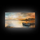 Sunset Reflection, lake painting, rustic decor, nautical painting, seascape painting, extra wide art, Canvas Print, landscape painting