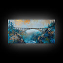 Steel Bridge, landscape painting, mountain painting, panoramic painting, framed canvas print, blue and green wall art