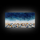 Pebble Beach, mosaic wall art, coastal decor, ocean painting, nautical decor, panoramic painting, framed canvas print