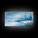 Winter Cabin, Framed Canvas Print, landscape painting, rustic decor, farmhouse art, moody art, above couch art, extra wide art