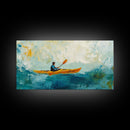 Kayaker at Sea, Canvas Print, fisherman painting, coastal painting, seascape painting, nautical decor, surf wall art, extra wide art