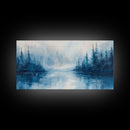 Misty Lake Scene, Moody Art, Pine Tree Art, Landscape Painting, Framed Canvas Print, Bedroom Art, Above Bed Wall Art