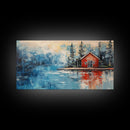 Red Cabin Painting, Lake Tahoe Art, Rustic Wall Art, Barn Landscape Oil Painting, Framed Canvas Print, Above Couch Art, Bedroom Art