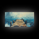 Rustic Dock, Nautical Wall Art, Framed Canvas Print, Coastal Landscape Art, Ocean Painting, Seascape Painting, Extra Wide Art