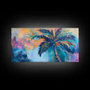 Palm tree painting, coastal wall art, framed canvas print, tropical art, boho art, surf wall art, extra wide art, vibrant wall decor